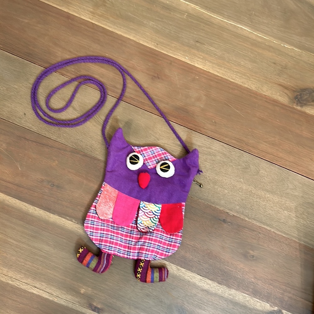 Hand crafted kid’s cloth patchwork owl purse pouch crossbody